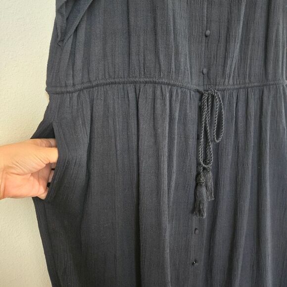 Lucky Brand Black Flutter Sleeves V-Neck Tiered Midi Dress Size 2X - Picture 5 of 10